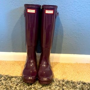 Tall Purple Hunter Rain Boots Size 8